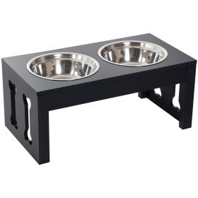 23" Modern Decorative Raised Dog Bowls, Wooden Heavy Duty Pet Food and Water Bowl, Elevated Feeding Station, Black (Option: Black-655x365x165 mm)