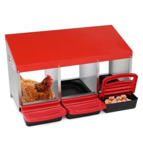3 Compartment Roll Out Chicken Nesting Box with Plastic Basket, Egg Nest Box Chicken Laying Box Hens Chicken Coop Box, Red (Option: default title)