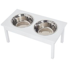 23" Wooden Heavy Duty Dog Food Bowls Pet Elevated Feeding Station -White (Option: White-655x365x165 mm)